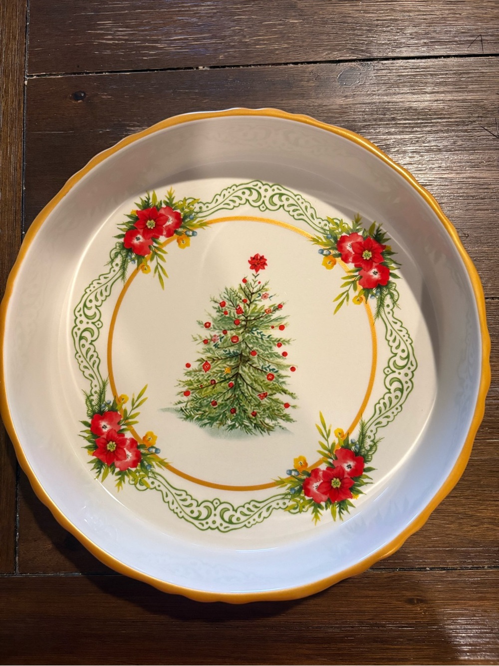 Pioneer Woman Winter Bouquet 9” Christmas Pie Dish Holiday Stoneware